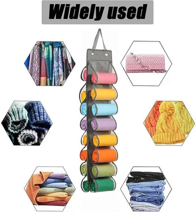 Hanging Legging Storage Organizer with 16 Pockets Gray Foldable Compartment Storage Hanger for Shirts Jeans Towels Underwear