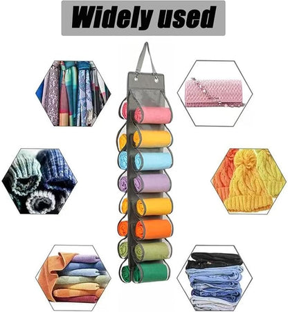 Hanging Legging Storage Organizer with 16 Pockets Gray Foldable Compartment Storage Hanger for Shirts Jeans Towels Underwear