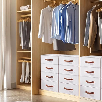 Windyun 4 in 1 Stackable Storage Drawers Closet Organizer with Dividers for Socks Underwear Bras Scarves Ties Large Dresser Organizer Bins Foldable Clothes Storage Boxes, 12 x 15 x 6 Inch(White)