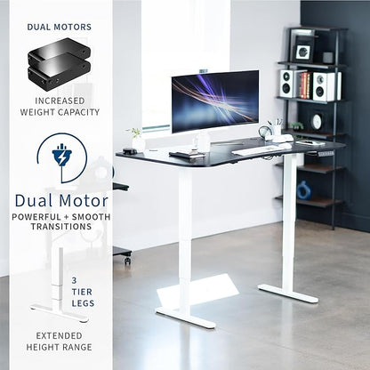 VIVO Electric 63 x 32 in Dual Motor Standing Desk, Memory Height Adjustment, 2B Series, Black Carbon Fiber Top White Frame, DESK-KIT-2W1R