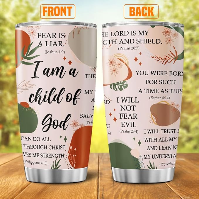 Christian Bible Verse Travel Cup, Inspirational Scripture Quotes Gift 20oz Stainless Steel Insulated Tumbler, Religious Faith Drinkware for Women, Men, Church Members