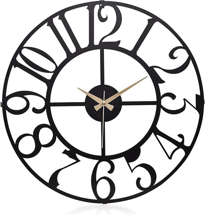 muyika Large Metal Wall Clock | 20 inch Size Silent Battery Operated Large Size Analog Black Wall Clocks | Modern Wall Decor for Living Room Bedroom Kitchen Home Office