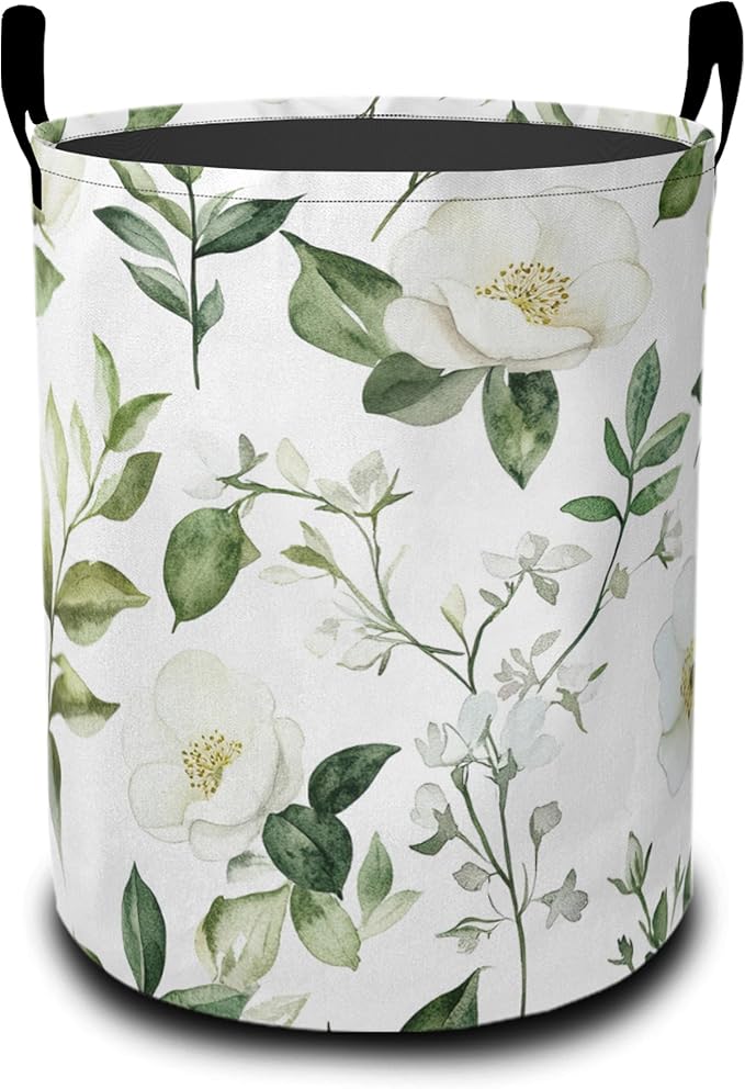 Retro Flowers Laundry Basket-Large Foldable Hamper Holder Portable Tall Collapsible Laundry Hamper Storage Basket Bin with Handles, Canvas & Waterproof lining for Household Items