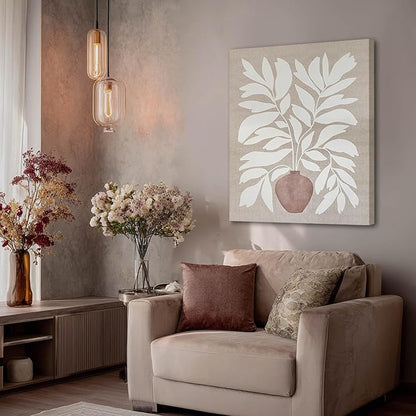 ZENPEE Boho Botanical Wall Art, Neutral Beige Canvas Prints, Framed, Ready to Hang, Modern Farmhouse Decor for Living Room Bedroom 24x32 inch