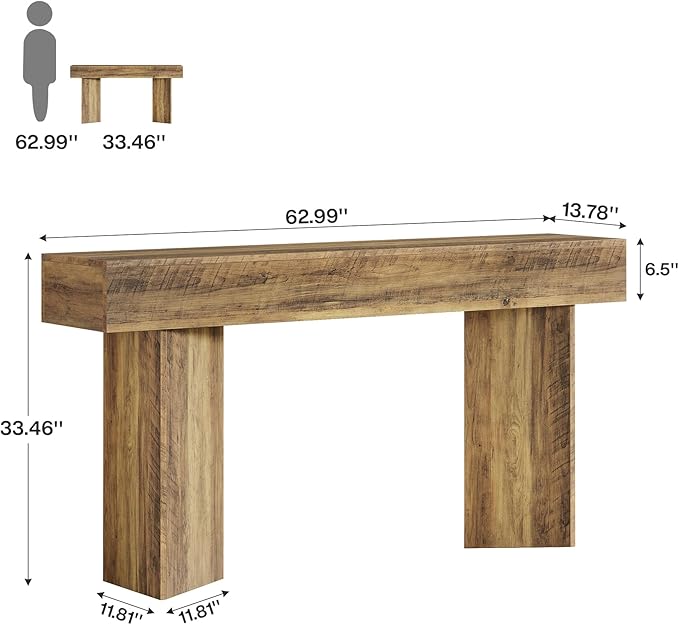 Tribesigns 1 Console Table Console Table for Entryway MDF Farmhouse Rustic Brown Narrow Wooden 63-inch Entryway Sofa Long Couch Foyer Hallway Living Room Wood -Brown 13.78" D x 62.99" W x 33.46" H