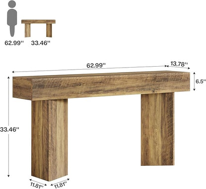 Tribesigns 1 Console Table Console Table for Entryway MDF Farmhouse Rustic Brown Narrow Wooden 63-inch Entryway Sofa Long Couch Foyer Hallway Living Room Wood -Brown 13.78" D x 62.99" W x 33.46" H
