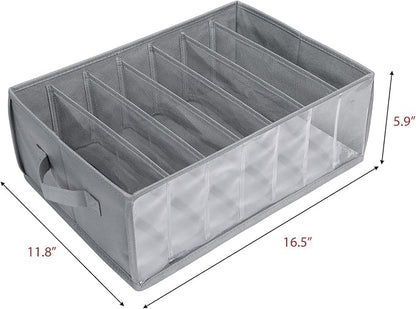 Zilink Upgraded Underwear Drawer Organizer with Support Board, Clear Drawer, 7 Grids Divider, Sock Organizer for Closet, Nursery, Baby Clothes, Bra, Sock, Tie - 3 Pack