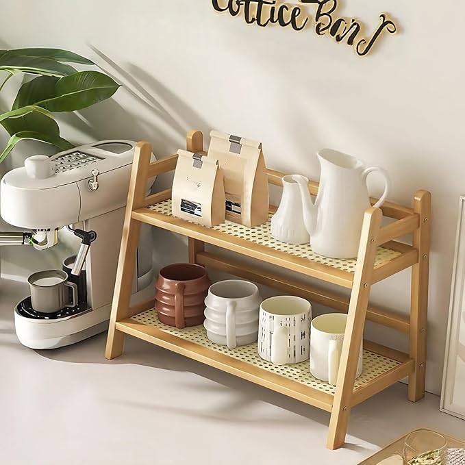 Coffee Station Organizer, Mug Holder Countertop, Kitchen Counter Shelf for Tea Coffee Bar Accessories, Matcha Stand, Cup Display, Condiment Storage Rack (patent pending)