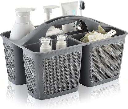 Plastic Gray Shower Caddy Basket, Divided Cleaning Portable Shower Basket with Handle Compartments Storage Organizer for Bathroom, College, Kitchen, Dorm Room Essentials