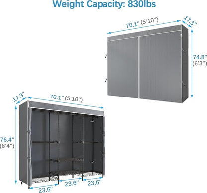 VIPEK V5C SE Covered Garment Rack Heavy Duty Clothes Rack with Cover and Adjustable Shelves, Freestanding Portable Closet Racks Clothes Storage Wardrobe Closets, Black Clothing Racks with Grey Cover