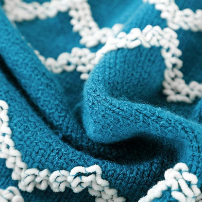 BOURINA Fluffy Chenille Knitted Fringe Throw Blanket Lightweight Soft Cozy for Bed Sofa Chair Throw Blankets Teal 60" x 80"