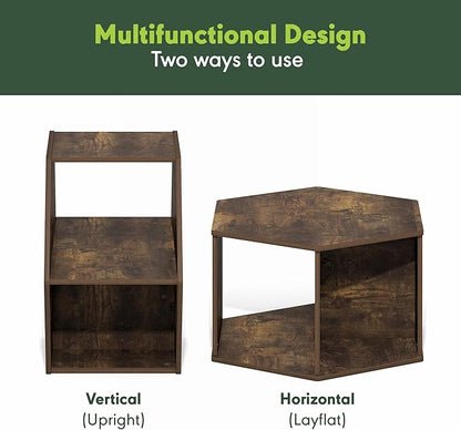 Furinno Simple Design Coffee Table, Hexagon Modern Center Table with Open Shelf, Vertical or Horizontal Side Table, for Living Room, Bedroom, Home Office, Amber Pine