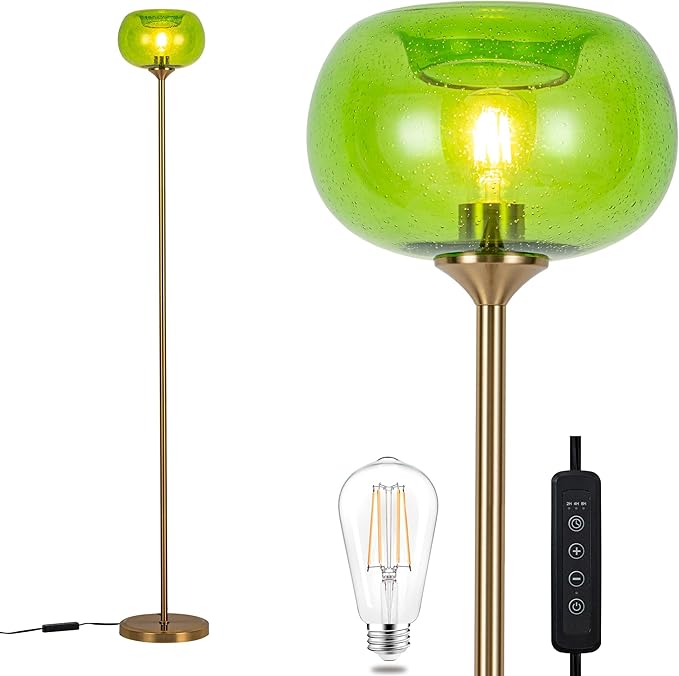 MAYNA Living Room Floor Lamp, Modern Standing Lamp with Green Bubble Shade, 67 Inch Tall Lamp for Bedroom, Study, Office (Includes 2700K Bulb) (Gold and Green)