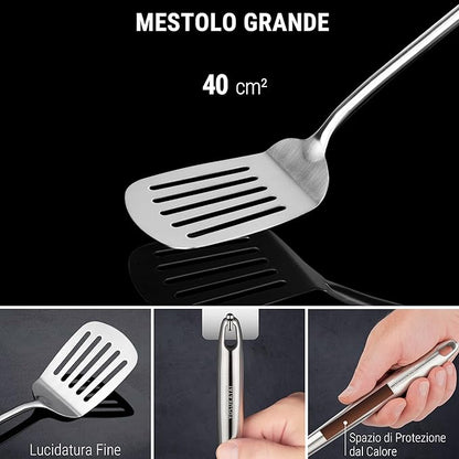 Yosukata 17" Wok Spatula and Ladle and Turner Spatula - Stainless Steel Cooking Utensils Set of 3-304 Stainless Steel Kitchen Utensils Set - Dishwasher Safe Wok Accessories - Cooking Tools