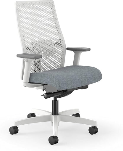 HON Ignition 2.0 ReActiv Office Chair, Mid-Back, Synchro-Tilt, Basalt Seat Fabric, Home Office Desk Chairs, Designer White ReActiv Back, White Frame