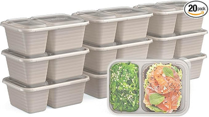 Bentgo Prep - 2-Compartment Snack Containers with Lids - Reusable, Microwaveable, Durable, PFAS & BPA-Free, Freezer and Dishwasher-Safe Meal Prep Food Storage - 10 Trays & 10 Lids (Clay)
