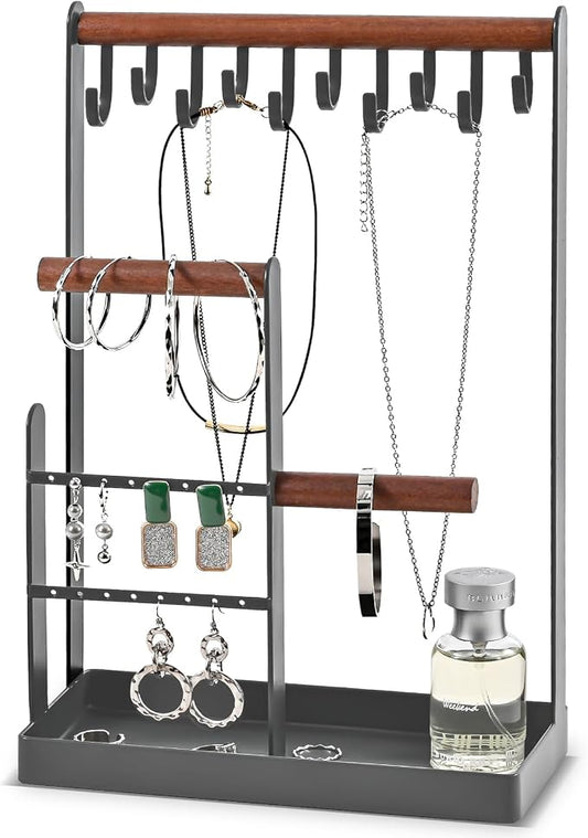 ProCase Cute Jewelry Stand, Aesthetic Jewelry Organizer for Dresser Vanity, Jewelry Holder Display for Necklaces Earrings, Gifts for Teen Girls Women, Bedroom Dorm Decor -Medium, Grey