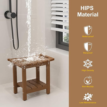 HIPS Shower Benches for Inside Shower, Shower Stool with Space-Efficient Storage Shelf, Waterproof Shower Chair Seat for Spa Bathroom(Brown)
