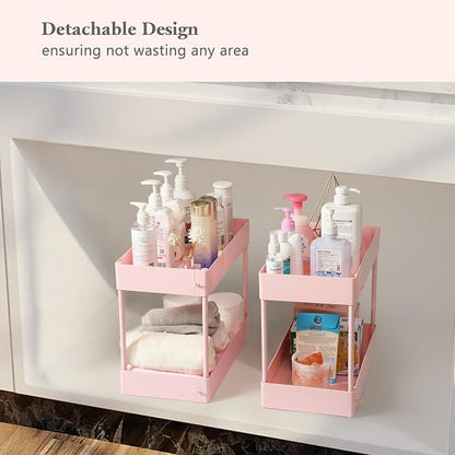 Danpinera 4-Tier Pink Slim Storage Cart, Narrow Laundry Cart with Wheels, Dividers, Hanging Cups, Hooks, Easy Assembly