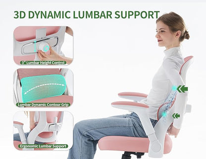 Home Office Computer Desk Chair - 400lbs Ergonomic High Back Comfy Task Chairs for Big and Tall People, Comfy Office Chair with Adjustable Lumbar Support for Bedroom, Study, Student (Pink)