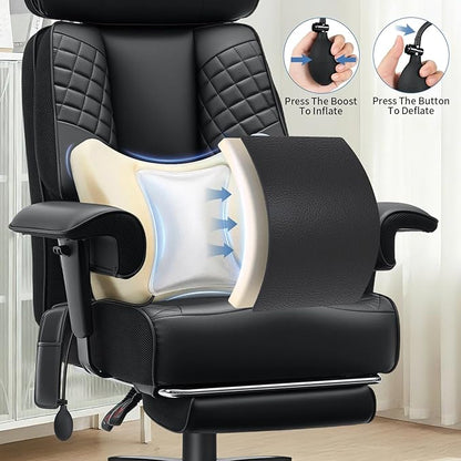 HOFFREE Big and Tall Office Chair 500lbs for Heavy People Executive Office Desk Chair with Wide Seat PU Leather Computer Chair with Adjustable Lumbar Support Black
