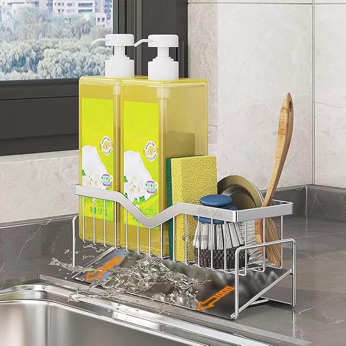 MINGFANITY Sponge Holder for Kitchen Sink, Quick Draining, SUS 304 Stainless Steel Sponge Organizer, Basket for Cleaning and Scrub Tool, Kitchen Sink Brush Caddy Holder,Large Size and Capacity