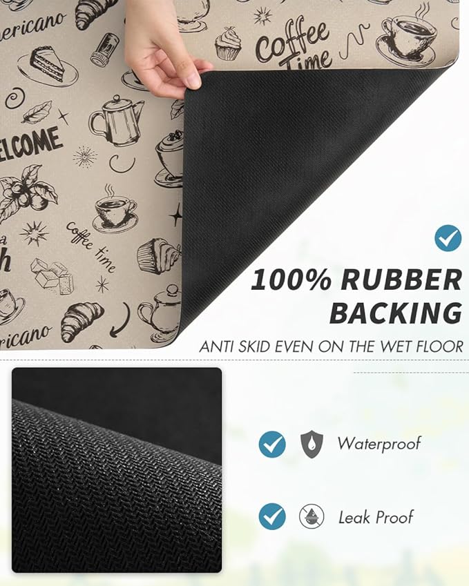AMOAMI-Coffee Mat Hide Stain Rubber Backed Absorbent Dish Drying Mat for Kitchen Counter-Coffee Bar Accessories Fit Under Coffee Maker, Espresso Machine, Pot, Dish Rack (16X24,MILK TEA)