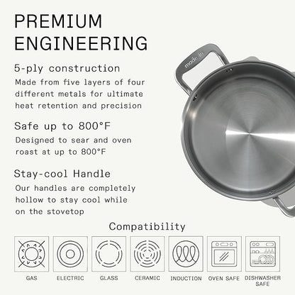Made In Cookware - 6 Quart Stainless Steel Stock Pot With Lid - 5 Ply Stainless Clad - Professional Cookware - Crafted in Italy - Induction Compatible