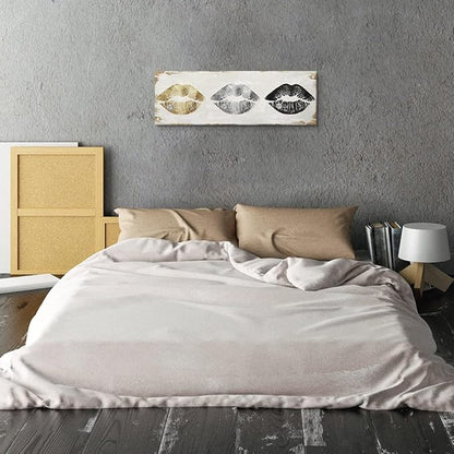 7CANVAS Gold and Silver Lip Canvas Art Retro Poster Sexy Pictures for Bedroom Makeup Room Bathroom Home Decoration 36x12Inch