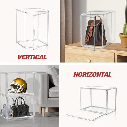 3 Pack Extra XXX-Large Purse Handbag Organizer for Closet 17.7''x13''x13'' Boots Storage Box Clear Acrylic Display Case with Magnetic Lid Dustproof Showcase for Collectibles, Handbag, Helmet, Clothes