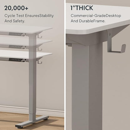 FLEXISPOT EN1 One-Piece Standing Desk with 1-Inch Thick Desktop, 55"x28" Electric Height Adjustable Desk for Home Office & Multi-Device Workstations, White(Silver Frame)