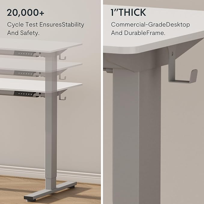 FLEXISPOT EN1 One-Piece Standing Desk with 1-Inch Thick Desktop, 60"x24" Electric Height Adjustable Desk for Home Office & Multi-Device Workstations, White