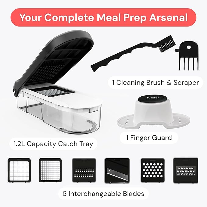 Fullstar Core Vegetable Chopper - Chop and Slice Lid - Food Chopper with Container, Veggie Chopper, Fruit Slicer, Onion Dicer - Meal Prep Essential - Kitchen Gadgets and Gifts (6-in-1, White/Black)