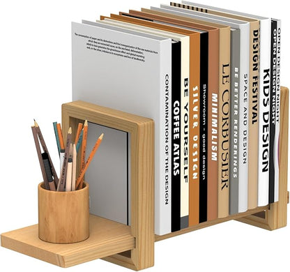Adjustable Table Top Bookshelf Wooden Desktop Bookshelf Retro Mini Book Shelf Organizer Desk Bookshelves Magazine Files Letters Holder Racks for Home Office Supplies, Tabletop Book Storage Rack