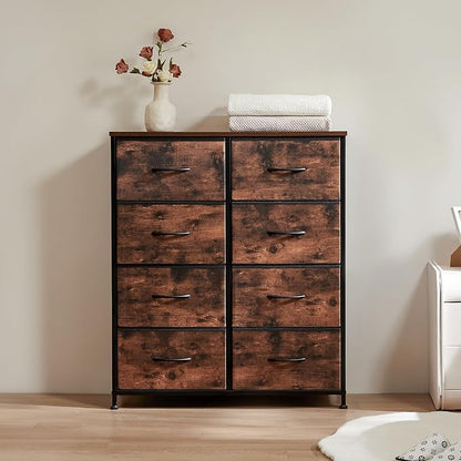 Sweetcrispy Dresser for Bedroom with 8 Storage Drawers, Large Fabric Storage Tower Organizer, Chest of Drawers with Metal Frame Wooden Top for Closet, Living Room, Entryway, Tank