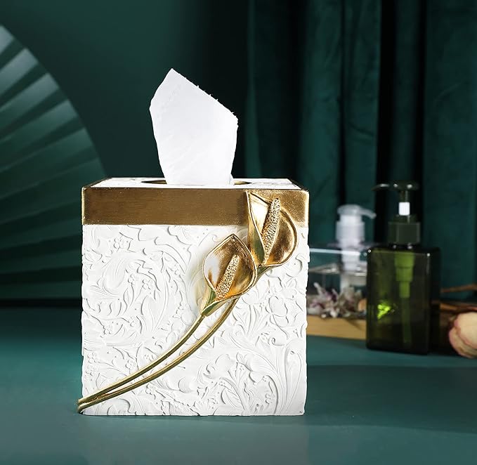 Hymmah Modern Square Tissue Box Cover Holder,Bathroom Accessories Decor Unique Design Tissue Box Cover for Bathroom Vanity Counter Tops Also Great for Bedrooms and Living Rooms