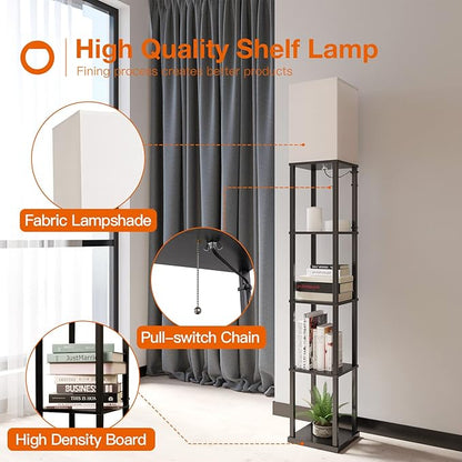 addlon Floor Lamp with Shelves, 5-Tier Modern Shelf Floor Lamp with 3CCT LED Bulb