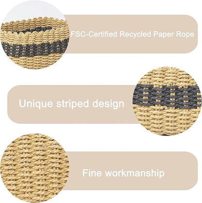 Small baskets for Organizing,Cute woven Storage basket with recycled paper rope for Shelves Bathroom,Little decorative basket,Set of 3 (Desert&Black)