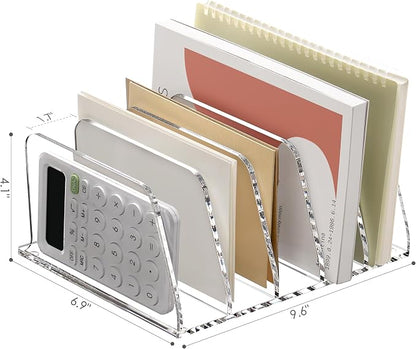 SANRUI Acrylic Mail Sorter Desktop Organizer, 5 Compartments Clear Small File Script Letter Document Storage for Desk Bill Filling Envelope Holder Office, Home, School Organization