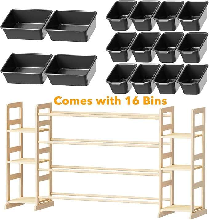 SpaceAid Toy Storage Organizer with 6 Shelves and 16 Bins, Toy Organizers Storage Bookshelf, Kids Bin Shelf Toys Box Bookcase for Bedroom Playroom Organization Room Decor, True Black