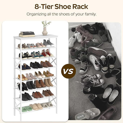 YATINEY 8 Tier Shoe Rack, Shoe Storage Organizer, Large Capacity Shoe Shelf Holds 32 Pairs of Shoes, Sturdy and Stable, for Entryway, Hallway, Closet, Dorm Room, White SS08WW