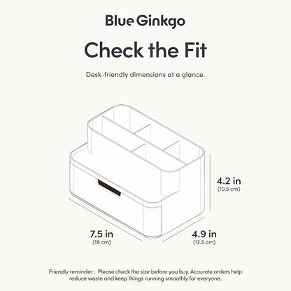 BLUE GINKGO Compact Desk Organizer – Small 5-Compartment, Half Drawer Storage – Pen Holder, Stationery Organizer for Desktop, Vanity, Shelf (Made in Korea, White)