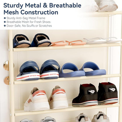Whitmor 36 Pair Over The Door Shoe Organizer, 12 Tier Hanging Shoe Organizer, Heavy Duty Metal & Mesh Shoe Holder, Hanging Shoe Rack for Closet Organizer & Storage, 74"H x 21.7"W x 7.5"D, Beige