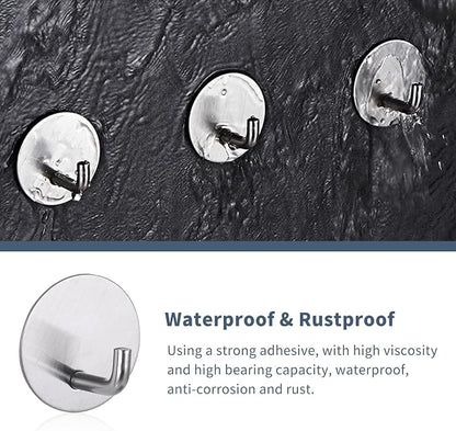 Rise age Adhesive Hooks Heavy Duty Waterproof in Shower Hooks for Hanging Loofah, Towels Clothes for Bathroom Removable Stainless Steel Brush Nickel Adhesive Wall Hooks 4 Pcs (Sliver)