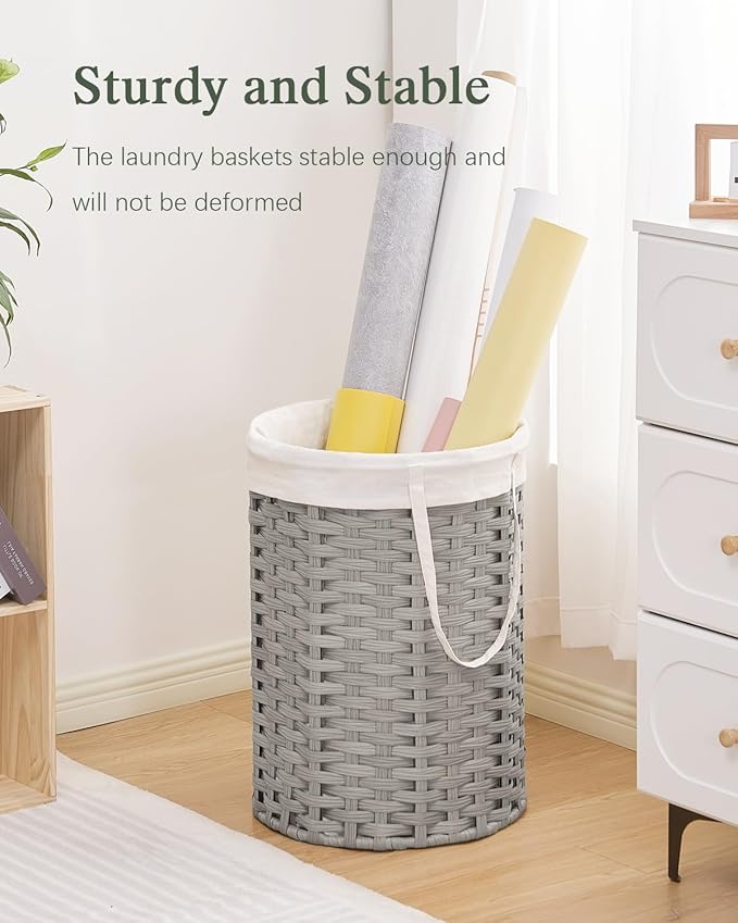 Laundry Hamper Laundry Basket Round 19.0 Gal (72 L) Handwoven Rattan Hamper, Large Wicker Laundry Hamper with Removable Laundry Bag Handles 2 Mesh Bags for Bathroom Living Room Gray (No Lid)