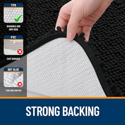 OLANLY Bathroom Runner Rugs 59x24, Extra Soft Absorbent Chenille Bath Rugs, Rubber Backing Quick Dry, Machine Washable Long Bath Mats for Bathroom Floor, Tub and Shower, Home Decor Accessories, Black