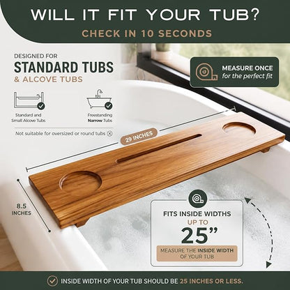 Teak Bathtub Tray for Tub 29” | Bath Tub Tray Wood for Small Tubs, Bath Tray for Tub, Bathtub Trays for Tub, Bath Table Tray for Home Spa | Fjord by JapandiSpirit