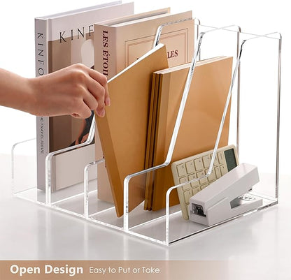 SANRUI 4 Pack Vertical File Holder, Acrylic Desk Organizer Magazine File Sorter for Magazines, Binders, Notebooks, Envelopes, Multi-purpose Clear Document Organizer Rack