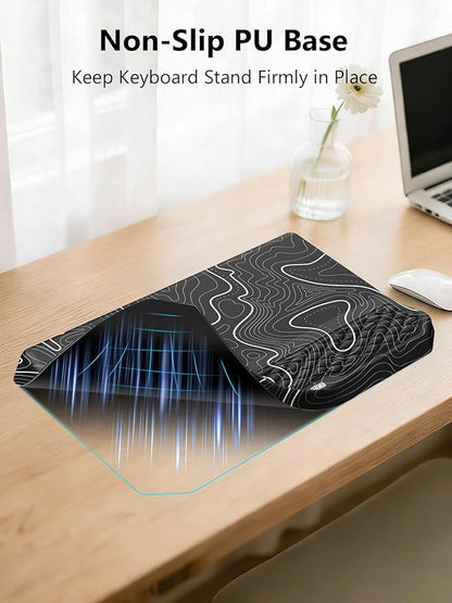 2-in-1 Ergonomic Keyboard Stand with Wrist Rest, Comfy Keyboard Riser Holder with Massage Design, Black Topographic