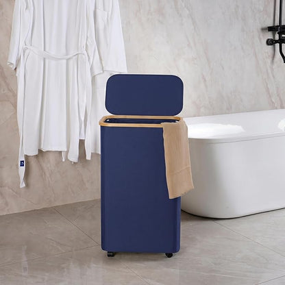 efluky Slim Laundry Hamper with Wheels, Narrow Laundry Basket with Lid and Removable Bag, Aesthetic Dirty Clothes Hamper on Wheels for Laundry Room, Bedroom, Dorm and Bathroom, 75L Beige